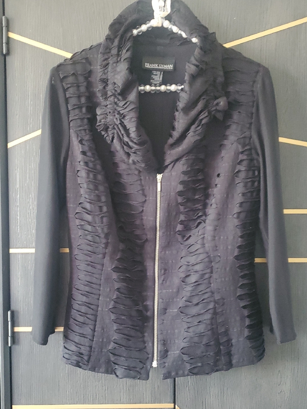 Frank Lyman Design Black Ruffle Front Jacket